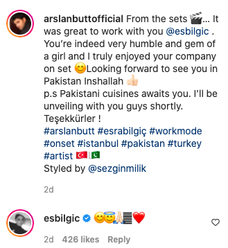 Esra's reply to Arslan on Instagram 
